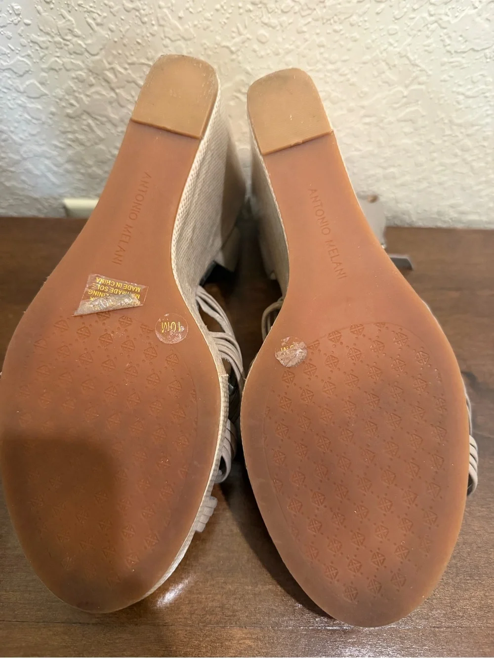 ANTONIO MELANI Taupe Woven Slingback Heels with Silver Toe